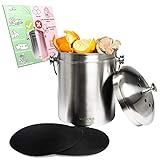 VeoHome Komposteimer Küchen-Kompostbehälter mit Aktivkohlefilter (5L) - rostfreier...
