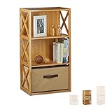Relaxdays Regal Bambus mit Korb, 3 Ablagen, Holz Standregal, Badregal, Faltbox, HxBxT: 80...