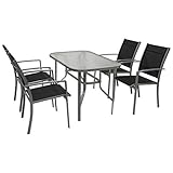 DEGAMO Gartengarnitur Pino 5-teilig, 4X Stapelsessel mit Stahlgestell und...