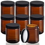 BELLE VOUS 8er Pack Runde Braune Glasbehälter mit Deckel - 240ml - Leeres Nachfüllbares...