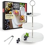 Moritz & Moritz Obst Etagere 3 Etagen - Inkl. Zange - Aus hochwertigem Porzellan...