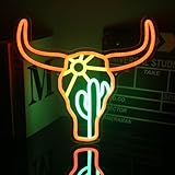 Neonschild mit Stier, Kaktus, Sonne, Texas, Longhorn, Stier, Neonlichter für...
