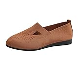 Damen Slipper Gewebt mit Cutout Flach, Strick Loafer Ballerinas Halbschuhe, Atmungsaktive...