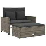 vidaXL Gartensofa mit Kissen 2-Sitzer, Outdoor Sofa mit Hocker mit Staufach,...