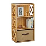 Relaxdays Regal Bambus mit Korb, 3 Ablagen, Holz Standregal, Badregal, Faltbox, HxBxT: 80...