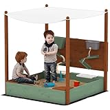 AIYAPLAY Sandkasten mit Dach, 116 x 112,5 cm Sandkiste aus Holz Sandbox mit Sitzfläche, 2...