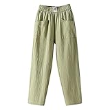 Mosstars Sommerhose für Damen Freizeithose mit Taschen Leinen Hose Weites Bein Haremshose...
