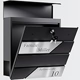 Bl4ckPrint Premium Briefkasten mit Zeitungsfach Anthrazit - Postkasten...