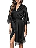 Tuopuda Bademantel Damen, Satin Kimono Morgenmantel Sommer, Nachthemd Spitze mit Taschen...