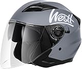 Westt Jethelm mit Visier und Sonnenblende Motorradhelm Herren Damen Rollerhelm...