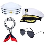 Orgoue Kapitän Kostüm Set, Marine Kostüm Matrosen Kostüm Zubehör mit Matrosenhut...