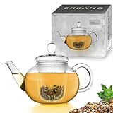 Creano Teekanne aus Glas 1,2l - Glasteekanne mit Glas-Sieb und Deckel -...