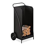 Heibi Holzwagen aus pulverbeschichtetem Stahl schwarz Glimmer 52x43x95 cm Kaminholzwagen