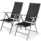 LIFERUN Gartenstuhl Hochlehner Klappbar, 2er Set, Aluminium, mit 7-Fach...