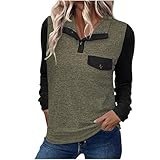 AYSDSKI Langarmshirt Damen Kontrastfarbene Nähte Pullover Blusentop Revers Bluseshirt mit...