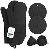 Rorecay Ofenhandschuhe & Topflappen Set - Extra Lange Küchenhandschuhe aus Silikon mit...