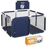GUBBY GUPS® Laufstall Baby Bällebad Laufgitter Baby mit Basketballkorb,124x124x66cm und...