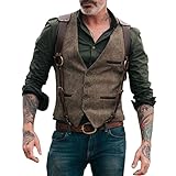 Herren Anzugwesten Lederweste Männer Aermellos Sport Weste Button-down v Collar Lässig...