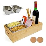Couchbar Snackbox, Couch Bar mit 2 Getränkehalter & 2 Edelstahl-Tablett, Holz Sofatablett...