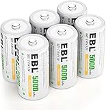 EBL Baby C Akku 5000 mAh - Typ NI-MH wiederaufladbar C Batterien mit Aufbewahrungsbox, Typ...