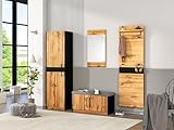 VSOGA 4-teiliges Garderoben-Set mit Spiegel und Sitzbank, stylische Kompaktgarderobe mit 4...