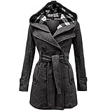 Generic Damen Winter Warmer Mantel Lange Kapuze Zweireihige Wollmantel Revers...