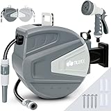 tillvex Schlauchtrommel Wasser 30+2m mit Wandhalterung + Tragegriff | Schlauchaufroller...