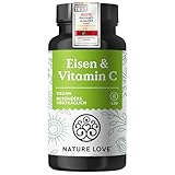 NATURE LOVE® Eisen mit 43mg natürlichem Vitamin C – 20mg Eisenbisglycinat – 120...