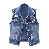 HUIFUAO Denim-Jacken für Damen, Übergröße, ärmellos, Jeansjacke, trendig,...