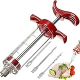 Retoo Marinadenspritze mit 3 Edelstahl-Fleischnadeln, Premium Fleischspritze für Marinade...
