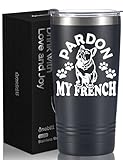 Onebttl Reisebecher mit französischer Bulldogge, 590 ml, schwarzer Thermobecher –...