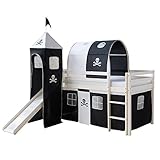 Homestyle4u 522, Kinder Hochbett Mit Rutsche, Leiter, Turm, Tunnel, Vorhang Pirat Schwarz,...