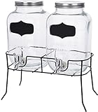Getränke Spender Set - 2X 4l Glas mit Zapfhahn und Gestell - Saftspender Dispenser...
