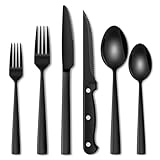 Terlulu 36 teiliges Edelstahl Besteckset mit Steakmesser Schwarz, Besteck Set 6 Personen,...