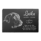 Paule Black Schiefer Tiergrabstein Gedenktafel mit Laser-Gravur 30x20 cm wetterfest...