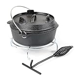 Wiltec Dutch Oven 3l mit Untersetzer und Deckelheber, Kochtopf aus Gusseisen für...