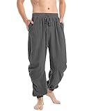 YAOBAOLE Leinenhose Herren mit Kordelzug Leicht Yogahose Seitetasche Herren Hose...