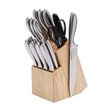 Amazon Basics 18-teiliges Edelstahlmesser-Set mit Komfortgriff und Block