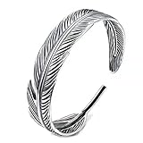 Armband Aus Sterlingsilber Silber Armreif Vintage Distressed Feder Breit...