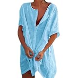 Figarge Damen Strandkleid Bikini Cover Up mit Rund Ausschnitt Knopfleiste...