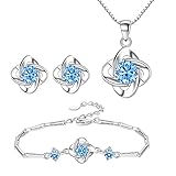 TOEECY Schmuckset Damen Silber, 925 Sterling Silber Klee Halskette Ohrstecker Armband Set...