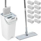 QWORK® Mopp und Eimer Zum Auswringen Set, multifunktionales Zweikammer-Reinigungssystem,...
