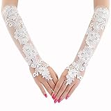 Süße Stickerei Blumenspitze Lange Handschuhe Transparente Mesh Hochzeit Braut Prom...