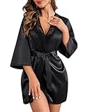 Avidlove Bademantel Damen Kimono Robe mit Gürtel Leichter Morgenmantel V-Ausschnitt...