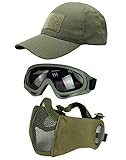 Hodeacc Taktische Airsoft-Maske, Baseballkappen-Set, verstellbare halbe...