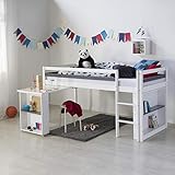 Homestyle4u 1880, Kinder Hochbett mit Schreibtisch, Kinderbett 90x200 Weiß,...