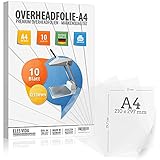 10 Blatt Overheadfolie PEMIUM - DIN A4 transparent - Für LASERdrucker, Kopierer - OHP...