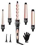 Lockenstab, Ohuhu 5 in 1 Lockenstab Set mit Handschuhe, Welleneisen Lockenstäbe mit 5...