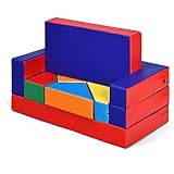 GOPLUS Spielsofa mit Bettfunktion, 4-In-1 Kindersofa aus Schaumstoff, Matratze...