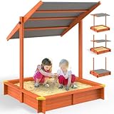 Spielwerk® Sandkasten Sami Sonnendach 120x120cm imprägniertes Holz Füllstand Skala UV...